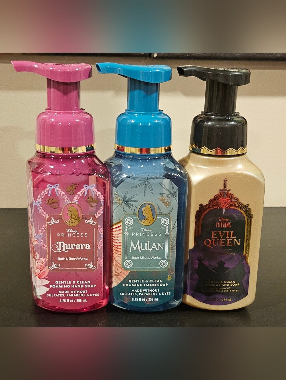 Bath & Body works Disney Princess Aurora Mulan And Evil Queen Foaming hand soap